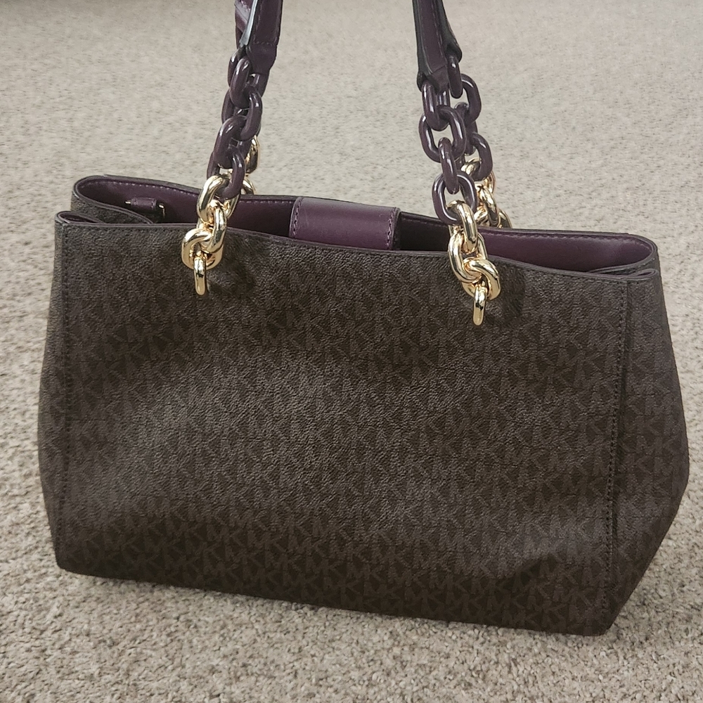 Michael Kors Cynthia Leather Satchel Brown/Purple